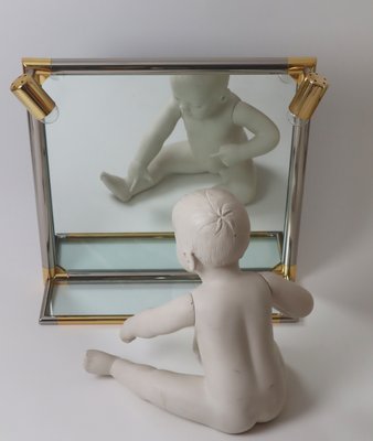 Hollywood Illuminated Bathroom Mirror with Glass Shelf in Silver and Gold, 1980s-ESB-2035590