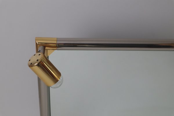 Hollywood Illuminated Bathroom Mirror with Glass Shelf in Silver and Gold, 1980s-ESB-2035590