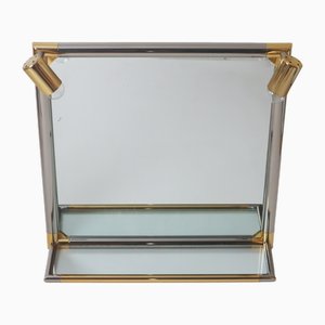 Hollywood Illuminated Bathroom Mirror with Glass Shelf in Silver and Gold, 1980s-ESB-2035590