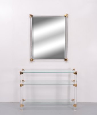 Hollywood Regency Acrylic Glass Console Table and Mirror, France, 1972, Set of 2-GCG-1752387