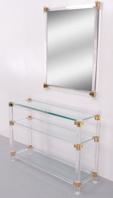 Hollywood Regency Acrylic Glass Console Table and Mirror, France, 1972, Set of 2-GCG-1752387