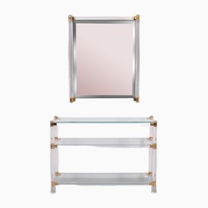 Hollywood Regency Acrylic Glass Console Table and Mirror, France, 1972, Set of 2-GCG-1752387