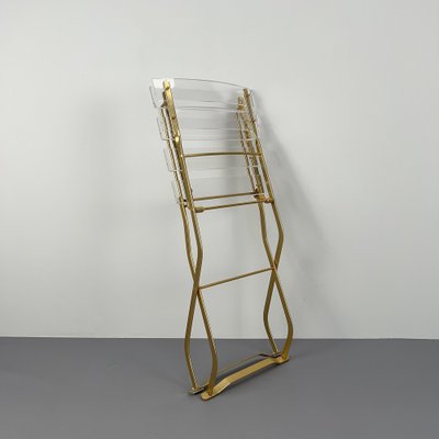 Hollywood Regency Acrylic Glass Folding Chair with Golden Frame, 1970s-VQG-1806935