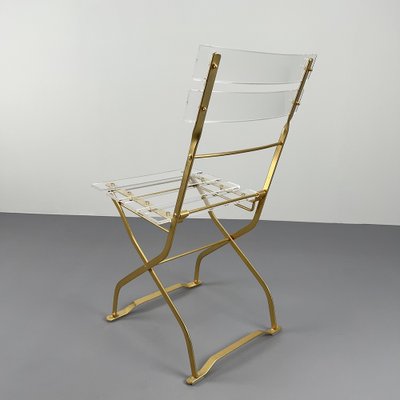 Hollywood Regency Acrylic Glass Folding Chair with Golden Frame, 1970s-VQG-1806935