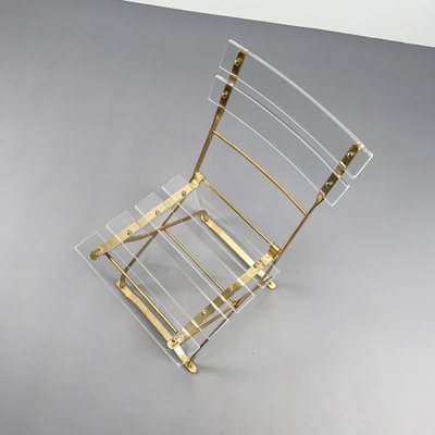 Hollywood Regency Acrylic Glass Folding Chair with Golden Frame, 1970s-VQG-1806935