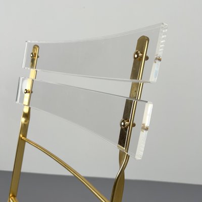 Hollywood Regency Acrylic Glass Folding Chair with Golden Frame, 1970s-VQG-1806935