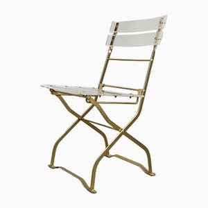 Hollywood Regency Acrylic Glass Folding Chair with Golden Frame, 1970s-VQG-1806935