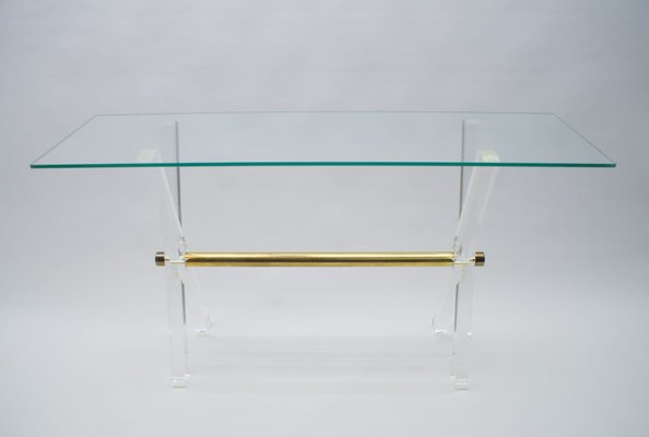 Hollywood Regency Acrylic Glass, Glass, and Brass Console Table, 1960s-KQB-673127