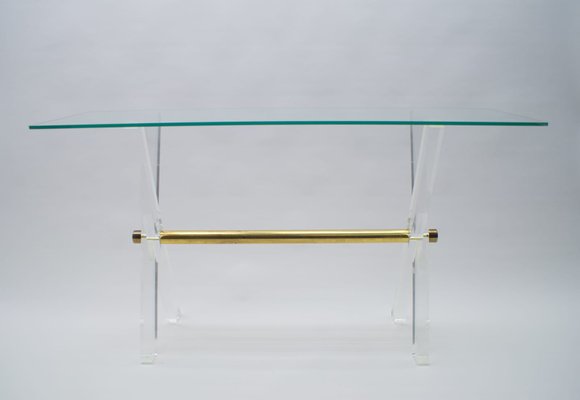 Hollywood Regency Acrylic Glass, Glass, and Brass Console Table, 1960s-KQB-673127