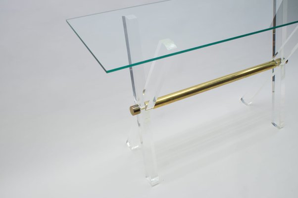 Hollywood Regency Acrylic Glass, Glass, and Brass Console Table, 1960s-KQB-673127