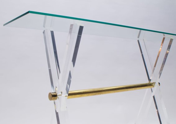 Hollywood Regency Acrylic Glass, Glass, and Brass Console Table, 1960s-KQB-673127