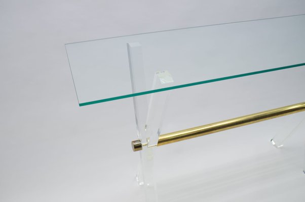 Hollywood Regency Acrylic Glass, Glass, and Brass Console Table, 1960s-KQB-673127