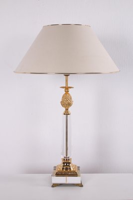 Hollywood Regency Acrylic Glass Table Lamp with Golden Elements-EZZ-704391