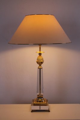 Hollywood Regency Acrylic Glass Table Lamp with Golden Elements-EZZ-704391