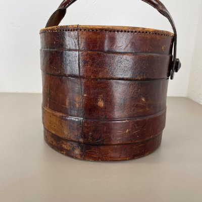 Hollywood Regency Argentinian Leather Waste Paper Basket, 1950s-QZ-1819693