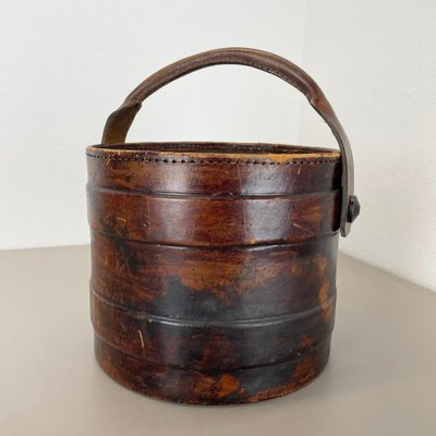 Hollywood Regency Argentinian Leather Waste Paper Basket, 1950s-QZ-1819693