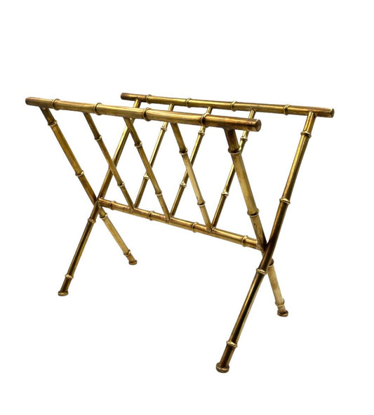 Hollywood Regency Brass and Bamboo Magazine Rack from Maison Baguès, 1970s