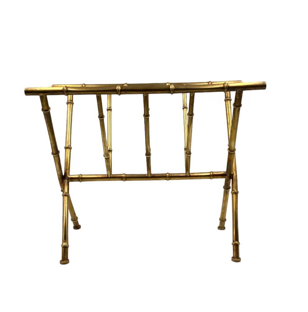 Hollywood Regency Brass and Bamboo Magazine Rack from Maison Baguès, 1970s