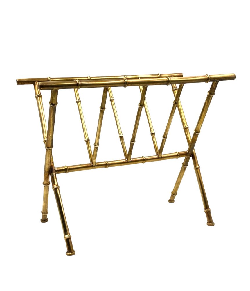 Hollywood Regency Brass and Bamboo Magazine Rack from Maison Baguès, 1970s