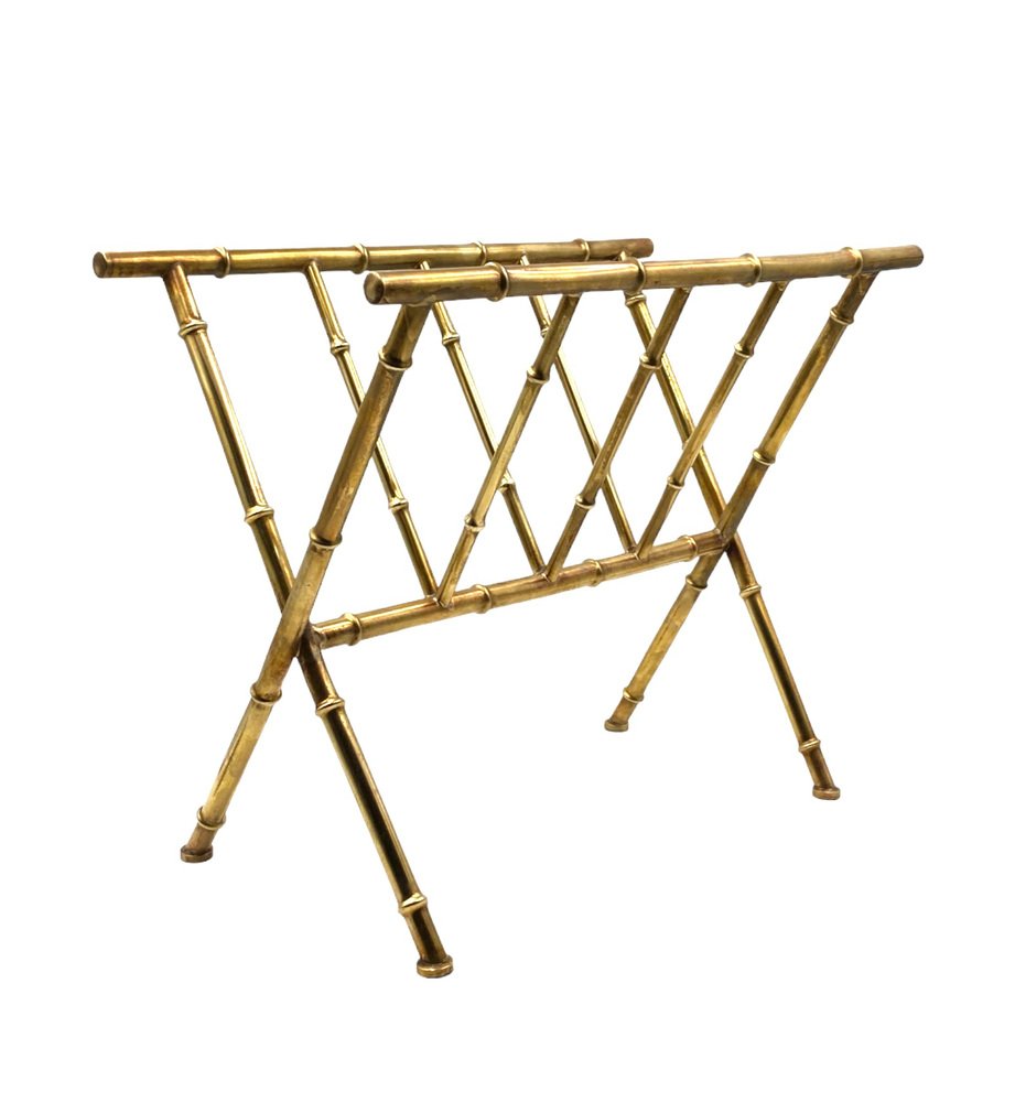 Hollywood Regency Brass and Bamboo Magazine Rack from Maison Baguès, 1970s