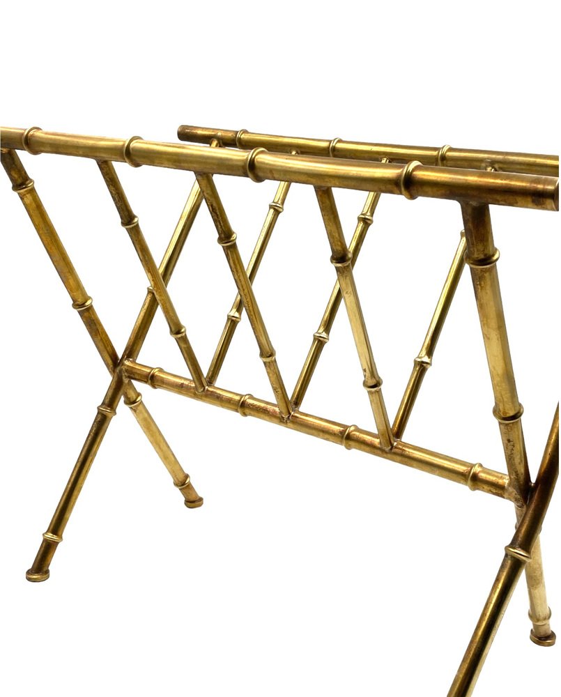 Hollywood Regency Brass and Bamboo Magazine Rack from Maison Baguès, 1970s