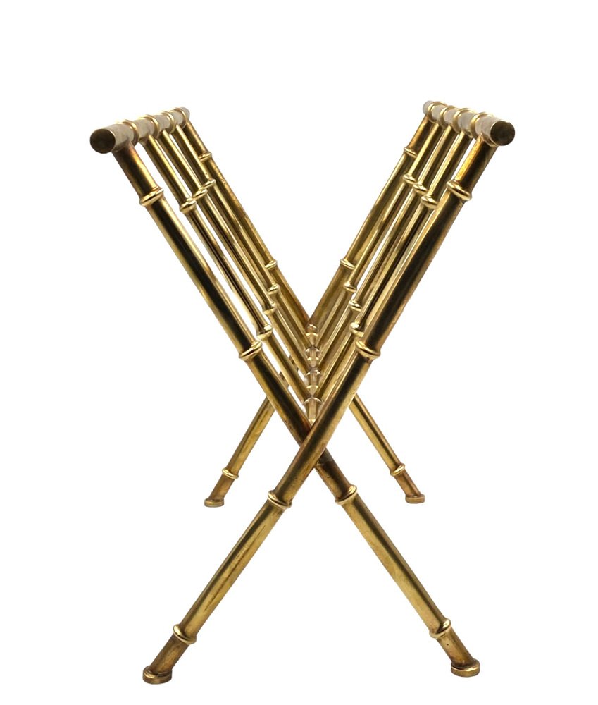 Hollywood Regency Brass and Bamboo Magazine Rack from Maison Baguès, 1970s