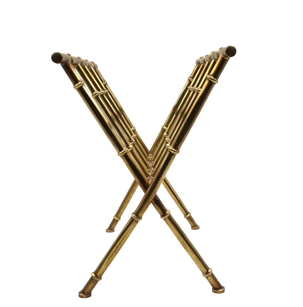 Hollywood Regency Brass and Bamboo Magazine Rack from Maison Baguès, 1970s