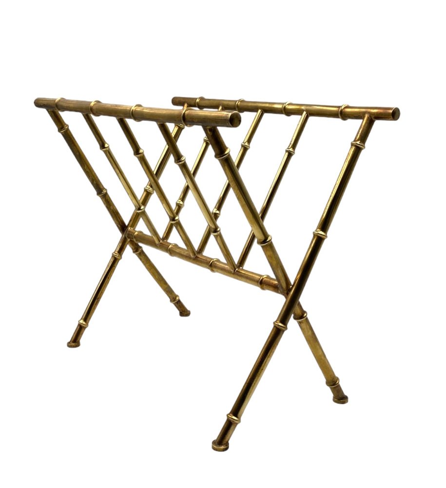 Hollywood Regency Brass and Bamboo Magazine Rack from Maison Baguès, 1970s