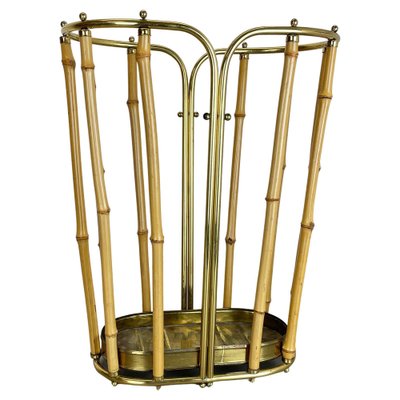 Hollywood Regency Brass and Bamboo Umbrella Stand, Austria, 1950s-QZ-1410376