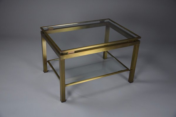 Hollywood Regency Brass and Glass Coffee Side Table from Maison Jansen-IEI-1167525