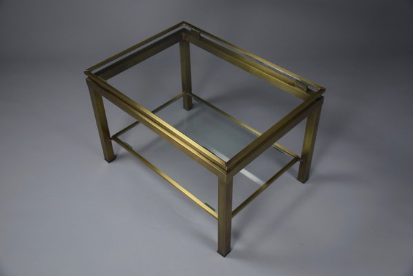 Hollywood Regency Brass and Glass Coffee Side Table from Maison Jansen-IEI-1167525