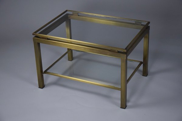 Hollywood Regency Brass and Glass Coffee Side Table from Maison Jansen-IEI-1167525