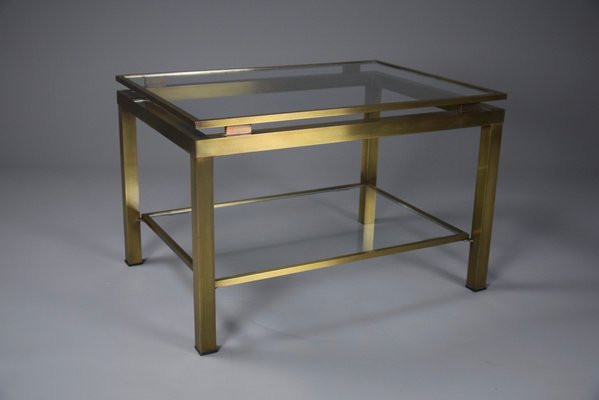 Hollywood Regency Brass and Glass Coffee Side Table from Maison Jansen-IEI-1167525