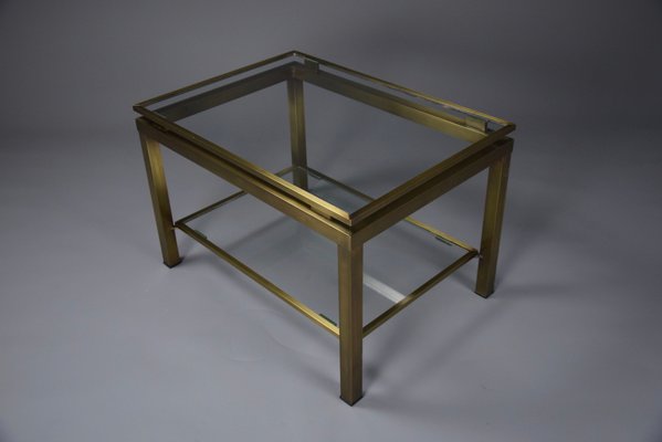 Hollywood Regency Brass and Glass Coffee Side Table from Maison Jansen-IEI-1167525