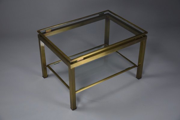 Hollywood Regency Brass and Glass Coffee Side Table from Maison Jansen-IEI-1167525