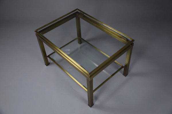 Hollywood Regency Brass and Glass Coffee Side Table from Maison Jansen-IEI-1167525