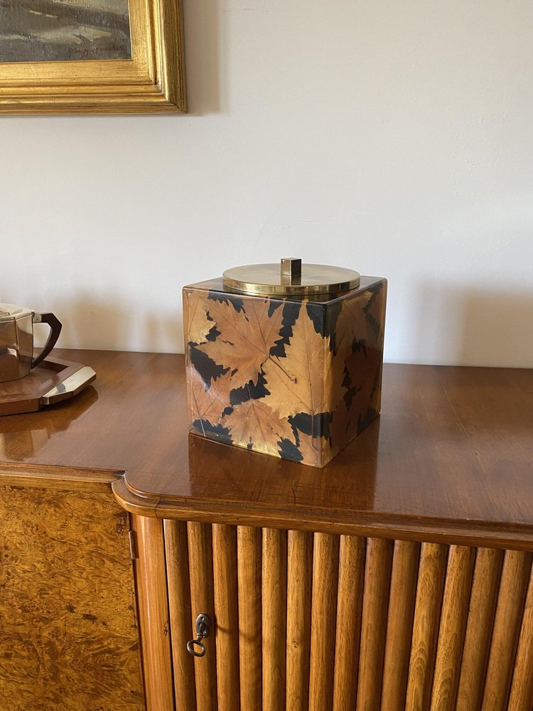 Hollywood Regency Brass and Leaves Resin Ice Bucket from Montagnani Firenze, Italy, 1970s