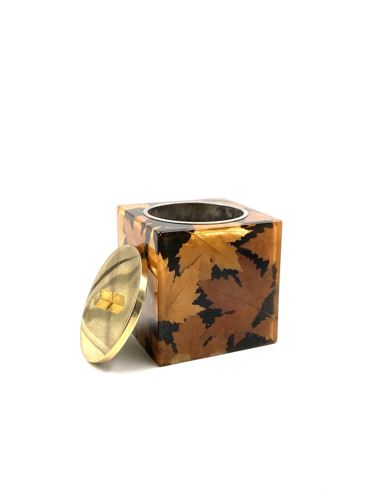 Hollywood Regency Brass and Leaves Resin Ice Bucket from Montagnani Firenze, Italy, 1970s