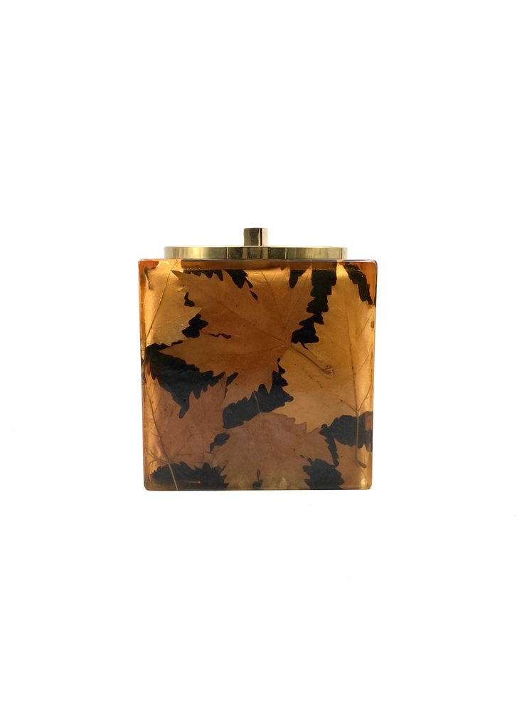 Hollywood Regency Brass and Leaves Resin Ice Bucket from Montagnani Firenze, Italy, 1970s