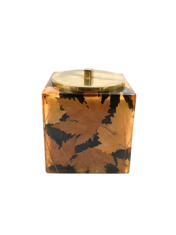 Hollywood Regency Brass and Leaves Resin Ice Bucket from Montagnani Firenze, Italy, 1970s