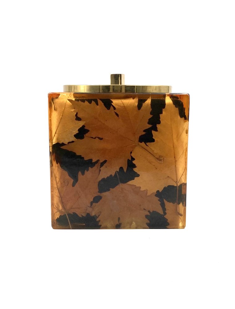 Hollywood Regency Brass and Leaves Resin Ice Bucket from Montagnani Firenze, Italy, 1970s