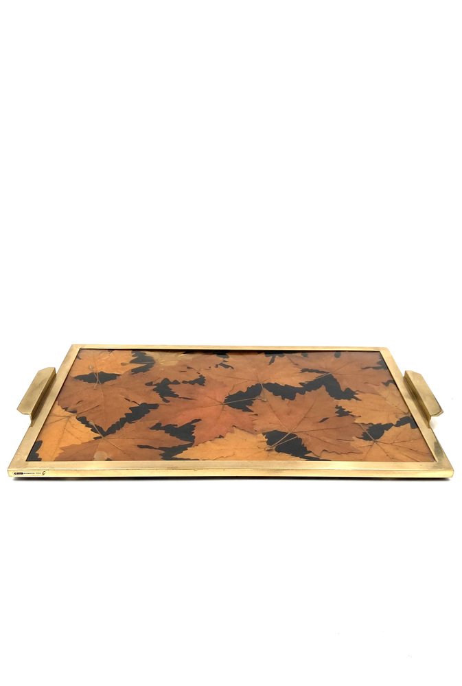 Hollywood Regency Brass and Leaves Resin Tray from Montagnani Firenze, Italy, 1970s