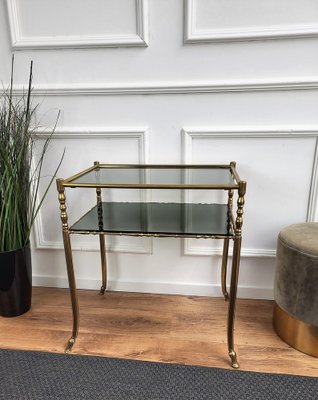 Hollywood Regency Brass and Smoked Glass Console Table by Milo Baughman, 1980s-EUP-1419044