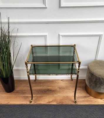 Hollywood Regency Brass and Smoked Glass Console Table by Milo Baughman, 1980s-EUP-1419044