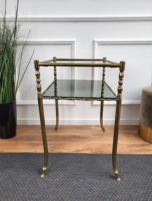 Hollywood Regency Brass and Smoked Glass Console Table by Milo Baughman, 1980s-EUP-1419044