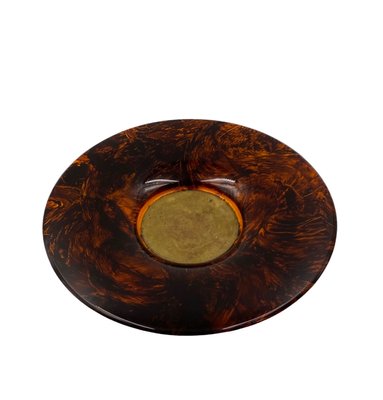 Hollywood Regency Brass and Tortoiseshell Acrylic Glass Tray from Guzzini, Italy, 1970s-TXN-2033766