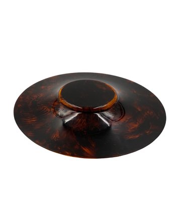 Hollywood Regency Brass and Tortoiseshell Acrylic Glass Tray from Guzzini, Italy, 1970s-TXN-2033766