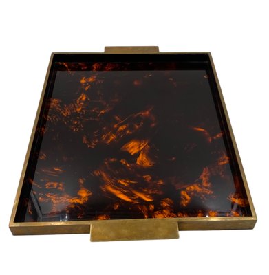 Hollywood Regency Brass and Tortoiseshell Acrylic Tray, Italy, 1970s-TXN-2033793