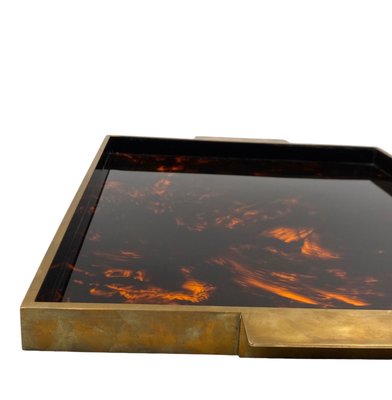 Hollywood Regency Brass and Tortoiseshell Acrylic Tray, Italy, 1970s-TXN-2033793