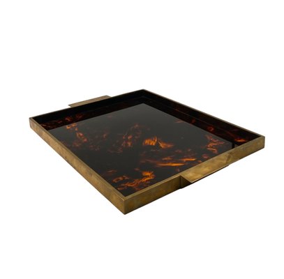 Hollywood Regency Brass and Tortoiseshell Acrylic Tray, Italy, 1970s-TXN-2033793